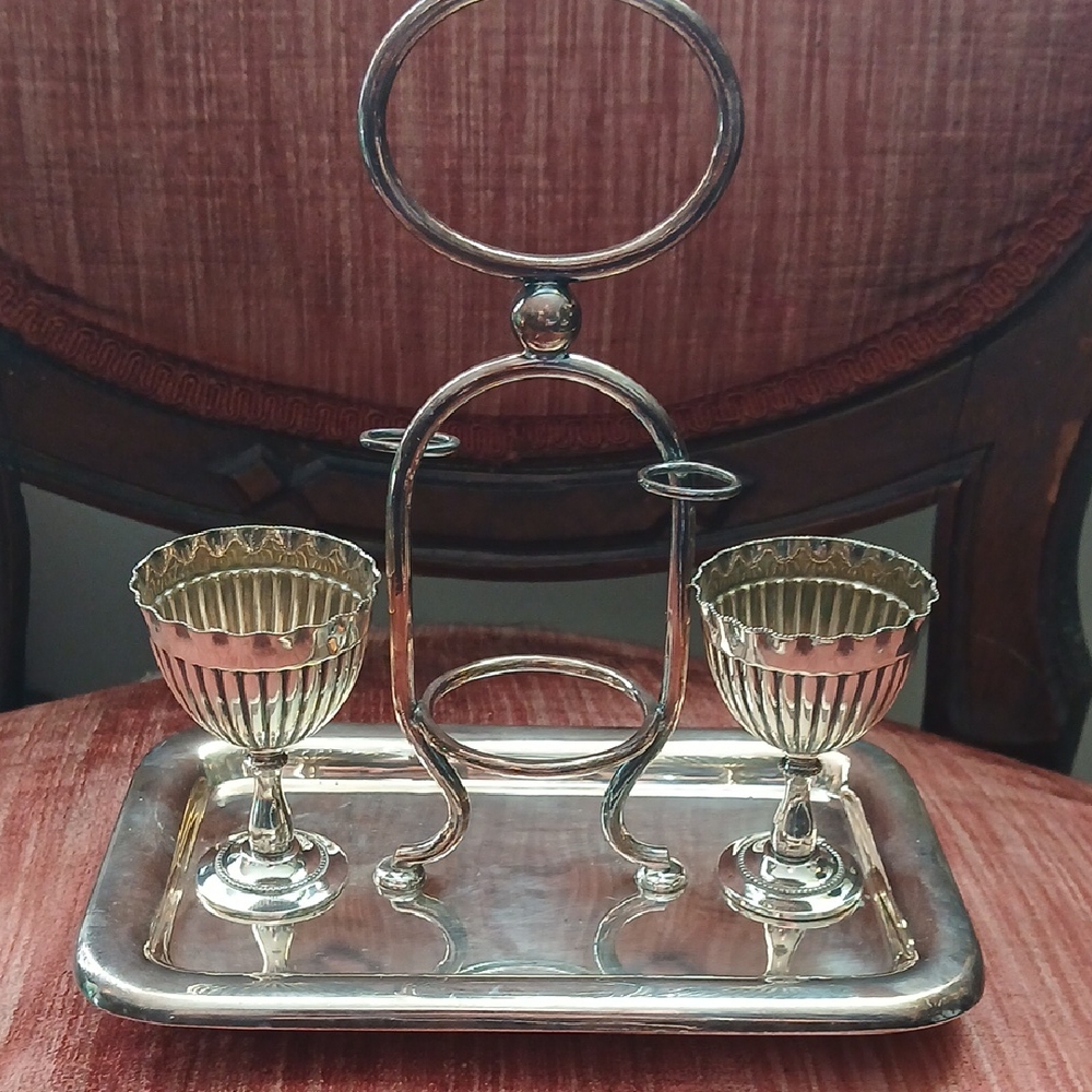 Elegant Victorian Silver EPNS Egg Cup Holder Set, 1890s